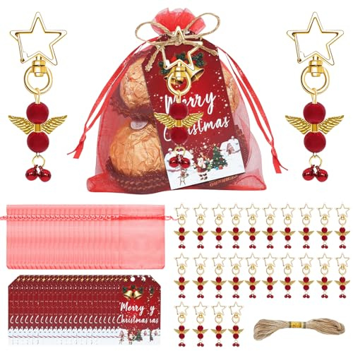 ZXTGBQ 24 Stück Schutzengel Anhänger, Gastgeschenke Taufe Hochzeit mit Organza Tasche und Dankeskarten Anhänger, für Hochzeit, Taufe, Dankeschön, Kommunion, Geburtstag, Silvester, Weihnachten