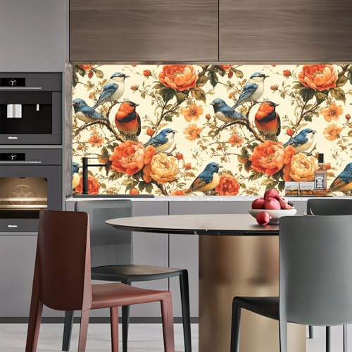 Générique papier peint adhesif 44 X300Lcm Fleurs D'oriole Rétro colle papier peint intissé Revêtement mural sans raccord apparent, facile à aligner pour un rendu professionnel Z261243