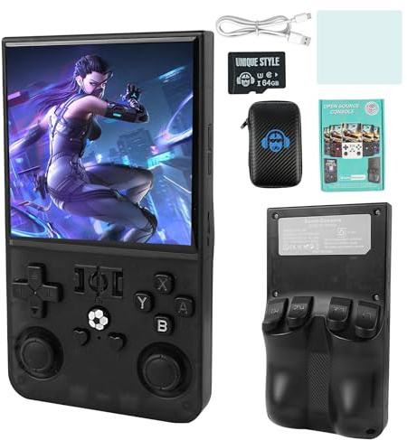 R36MAX Retro Handheld Game Console, 4.0 Inch IPS HD Screen Retro Gaming Console with 64GB Built-in 18000+ Classic Games, Portable Video Gaming Console Linux System, 4000mAh Rechargeable Battery