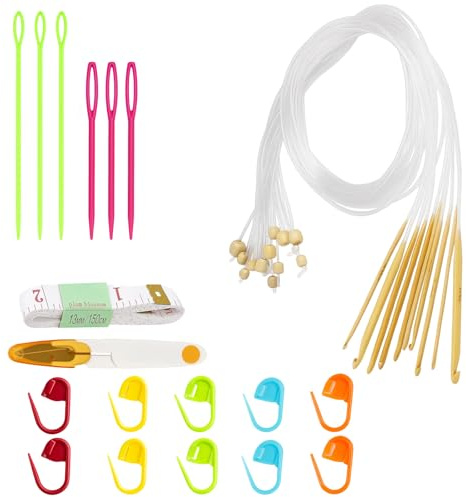30 Stück Tunesische Häkelnadel Set Mit Seil, Tunesische Häkelnadel Mit 12 Häkelnadeln 3.0-10.0 Mm, Zubehör Für Anfänger, Ideal Für Tunesisch Häkeln, Große Projekte Wie Decken Und Pullover