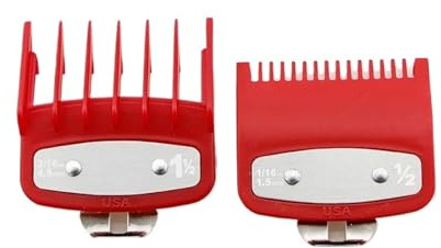 2er-Set Professioneller Haarschneidekamm Mit Führungsschiene, Aufsteckkamm Und Trimmeraufsatz, Kompatibel Mit 1,5 Mm Und 4,5 Mm Haarschneidemaschinen.(2Pcs Red)