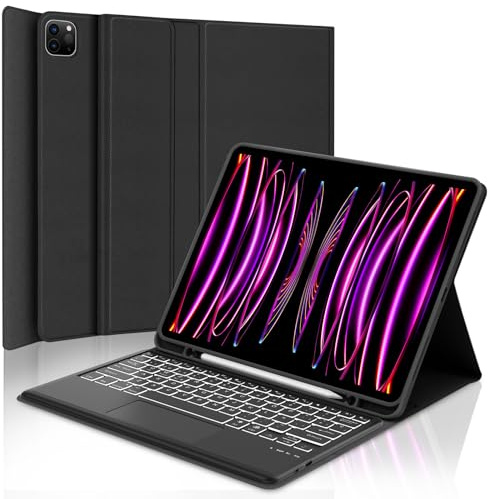 SENGBIRCH Teclado para iPad Pro 12.9 con Touchpad, Funda Teclado para iPad Pro 6/5/4/3 Generación, Bluetooth Inalámbrico Retroiluminación Keyboard para iPad Pro 12.9 Pulgadas 2022/2021/2020/2018