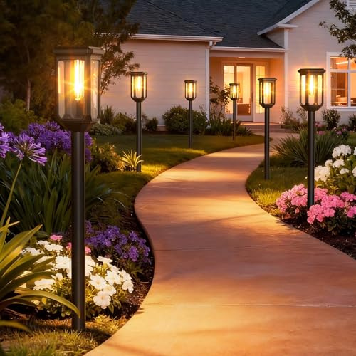 ICRGB ampes solaires pour jardin - 3000 K - Blanc chaud - Lampes solaires pour extérieur - IP65 - Étanche - Éclairage extérieur - Décoration pour cour, chemin, terrasse, pelouse (6P)