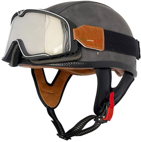 Caschi Cromwell Motociclista ECEDOT Omologato Casco Moto Retrò Con Occhiali Caschi Jet E Demi-Jet Aperto Casco Portatile Per Adulti Uomini Donne Elmetto Scodella C,XL:61-62CM
