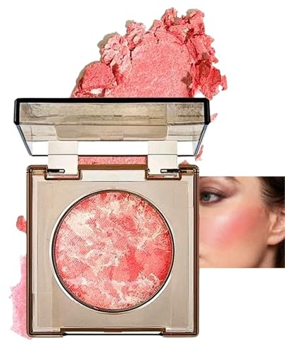 Baked Blush for Mature Skin,Buildable Blush Powder, Long-lasting 24H Wear, Shimmer Brick Pressed Blusher,Transfer, Water & Sweat Resistant Buildable Cheek Makeup for Dimensional Look(Red)