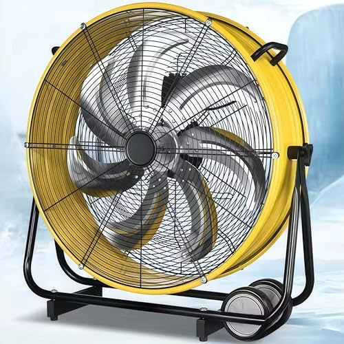 Industrial Drum Fan - High-Velocity 3-Speed Floor Fan with Built-in Wheels & Handle for Garage, Warehouse, Workshop, and Basement
