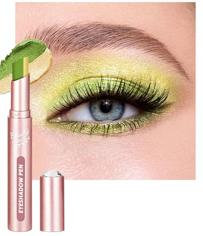 2 Farbe Lidschatten Stift Glitzer, Grün-Gelb Glitter Creme Lidschattenstift | Hochpigmentiert Gradient Eyeshadow Stick, Wasserfest Langanhaltend, Seidig-cremige Textur, Augen-Make-up Schnell Auftragen