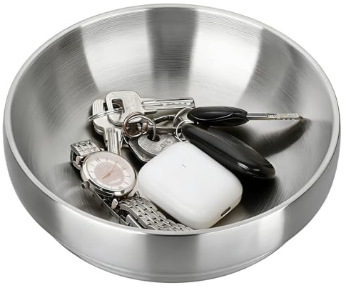 SUMNACON Dekoschale, Hochglanzpolierte Schlüsselschale, aus Edelstahl, Ø 19 cm, Servierschalen, Moderne Schmuckschale als Deko Geschenk Snackschalen Dipschale