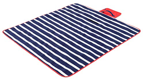 Yello BGG1610 Picknickdecke aus Fleece, faltbar, wasserdichte Unterseite, Blau gestreift, 2 x 135 x 120 cm