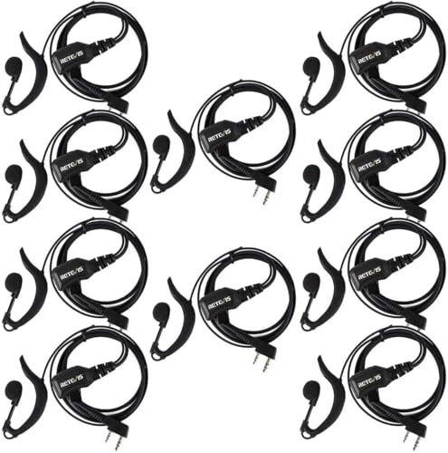 Retevis R111 Funkgeräte Headset G-Form Kopfhörer Einstellbare Lautstärke Kompatibel mit Walkie Talkie RT24 RT21 RT27 RT617 Tyhbelle BF-88E Baofeng BF-88E BF-888S Kenwood (10 STK.)