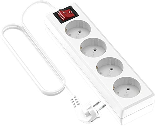 Garza 430062 Power-Base Multiple Basic de 4 Prises schuko, câble 1.5 mm x 3 m, Couleur, Blanc, Medium