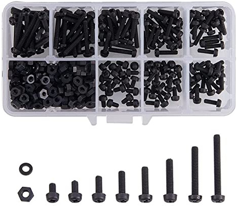 Increway Kit di rondelle, viti e dadi assortiti in nylon bianco/nero, nero