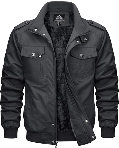 MAGCOMSEN Veste d'hiver pour homme - Doublure chaude - Veste polaire cargo décontractée - Veste mi-saison en coton - Veste militaire avec poches multiples, gris, L