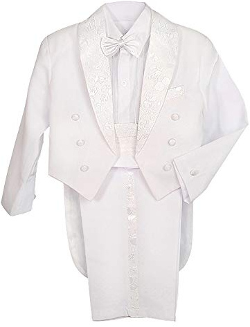 Lito Angels Boys' Classic Tuxedo with Tail Formal Suits Wedding Outfit 5 Piece Set Size 3T White with Cummerbund