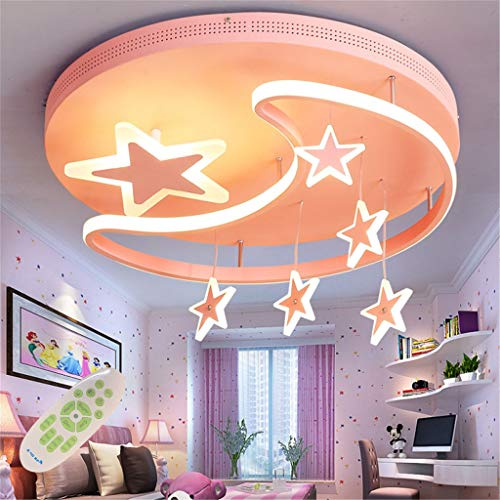 LED Kinderlampe Deckenleuchte Moderne Deckenlampe Kreative Eisen Acryl Sterne Mond Wolke Kinderzimmerlampe Schlafzimmer Dekoration Romantisch Designer Hängelampe Rosa Pendelleuchte, Dimming, 54W52CM