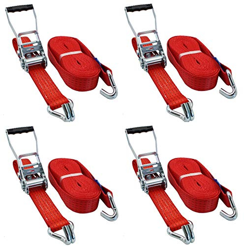 4 x 2500/5000 Kg 5t (daN) 6m Profi Spanngurte mit Haken Zweiteilig Zurrgurt Ratschengurt EN 12195-2 Rot 50 mm