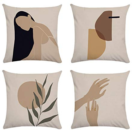 anaan Tropic Kissenbezug 4er Set Kissenhülle 45x45cm Samt Geometrisch | Doppelseitige Dekokissen Weiche Sofakissenbezüge. Botanische Zierkissen für Wohnzimmer, Couch & Sofa. Reißverschluss