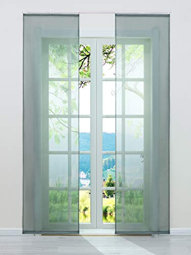 ESLIR Schiebegardinen Voile Flächenvorhänge Set 2er Klettband Grau 57x145 | Schiebevorhang, Fenstergardinen, Gardinen für Schienensystem, mit Klettschiene, Vorhang Transparent, Uni Schals, 2 Stück