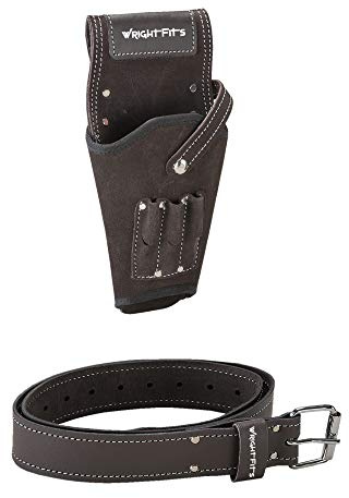 WrightFits Leather Drill Holster Right-Left - Work Tool Pouch bit Holder with Supporting Belt (2 in 1)| for Builders, Carpenters, Gardeners, Electricians