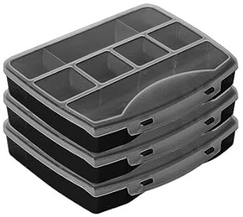 Kigima Sortierbox 3er Set 19x16x3,5cm 8 Fächer Schwarz – Praktisches Kleinteilemagazin aus Plastik – Sortimentskasten für Wandmontage geeignet – ideal als Werkstatt Organizer