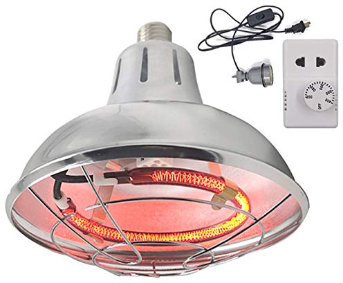 DBMGB 220V Lampada Riscaldante per Cani Cuccioli, Lampada Infrarossi di Irradiazione di Calore in Alluminio per Animali con Termostato, Alluminio (200W-400W)