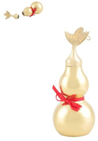 HERCHR Brass Gourd Sculpture, 4.1inch Gold Feng Shui Wu Lou Good Luck Hu Lu Home Decor