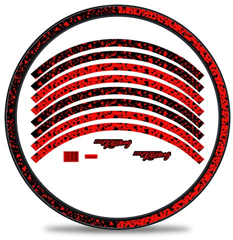 Finest Folia 16-teiliges Set Felgenrandaufkleber Sticker für Fahrrad Felgen im 2 Face Design Komplett Set für 27 29 für Rennrad Mountainbike MTB Laufrad Vinyl PVC Folie RX030 (Neon Rot, Glanz)