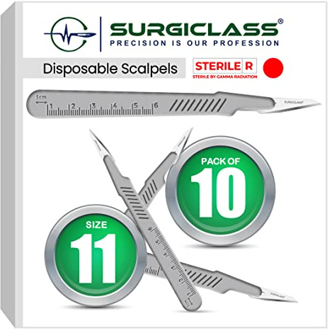 Surgical Scalpel # 11 Stainless Steel Sterile and Handle No 3 Perfect for Wood Art, Surgical, Sculpting, Repairs, Lab Anatomy, Sign, Card Making Lab TRAI SURGISTD11-10