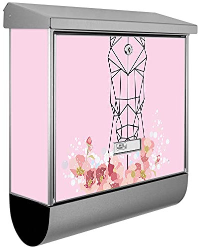 banjado® Burgwächter Briefkasten Edelstahl 38x39x12cm mit Motiv Einhorn Poygon/Briefkasten Edelstahl ohne Zeitungsfach/Briefkasten grau/Postkasten inkl. Montagematerial & 2 Schlüsseln