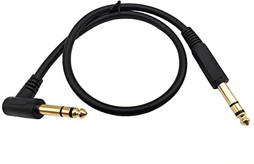 Qaoquda 1/4 Inch Guitar Instrument Cable, 90 Degree Angle 6.35mm TRS Jack Male to 1/4 Inch TRS Male Stereo Speaker Audio Cable for Electric Guitar, bass Guitar, Electric and More(1.6ft/50cm)