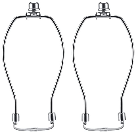 8 Inch Nickel Lamp Harp Holder Kits with Finials and Detachable Saddle Bases, Light Duty, Saangseon Set of 2 DIY Lighting Accessories Horn Frame Lampshade Brackets