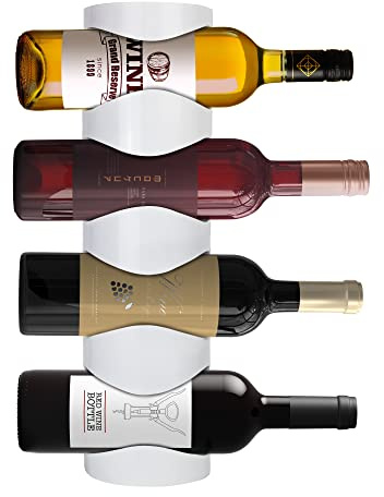 INOXLM Porte-Bouteilles en Acier | Porte-vin en différentes Couleurs | Porte-Bouteilles Mural Blanc | Présentoir pour vin Noir | Présentoir pour 4 Bouteilles Marron | Cave | Modèle Mercure (White)