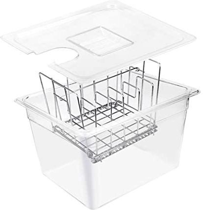 Contenitore Sous Vide Set da 3 litri, 11 litri, in policarbonato trasparente, senza Bpa, con Rastrelliera Sous Vide, coperchio | per la conservazione sottovuoto della preparazione degli alimenti