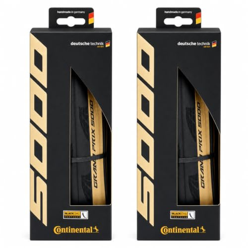 Continental Grand Prix 5000 - Neumático para Bicicleta de Carretera, el Mejor Todoterreno en el Campo, BlackChili, Vectran Breaker, LazerGrip, tecnología Active Comfort, Paquete de 2 (Negro/Crema