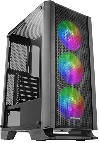 Mars Gaming MCC, Case PC ATX, Pannello Frontal Metal-Mesh, Vetro Temperato, 3 Ventole AAnteriori FRGB 120mm, Nero