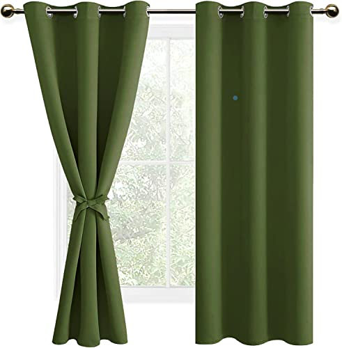 DWCN Green Blackout Curtains with Tiebacks for Bedroom Thermal Insulated Solid Eyelet Curtains for Living Room,2 Panels,46 Wide x 54 Drop