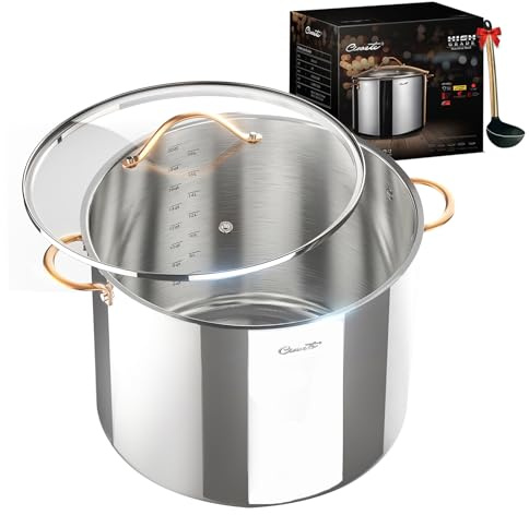 Ciwete Stock Pot 20 Quart, 3 Ply Stainless Steel Stock Pot with Lid, 20 Quart Soup Pot with Copper Handle, Healthy Stockpots, Induction, Oven, Gas and Dishwasher Safe