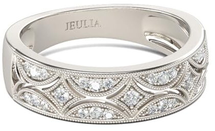 Jeulia 925 Sterling Silber Ringe Milgrain Rundschliff Damen Band Jubiläum Versprechen Ringe mit Schmuckschatulle für Sie Frauen Mädchen (Silber, 64(20.6))