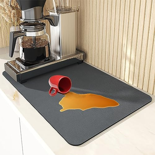 ZVO Abtropfmatte für Geschirr, Schnelltrocknend Saugfähige Unterlage für Kaffeemaschine, rutschfeste Gummisohle Saugstarke Trockenmatte für Küche Haustiere Spüle 40 x 50 cm-Schwarz