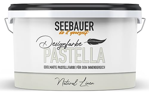 SEEBAUER diy Pastellfarbe PASTELLA Grau 2,5L (Natural Linen) Edelmatte Wandfarbe Hellgrau - Innenfarbe sehr hohe Deckkraft - Matt, Abwaschbar und Tropffrei