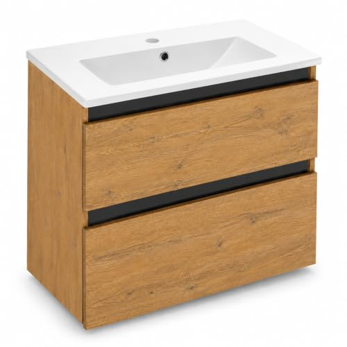 paplinskimoebel Soria Sink - Waschbecken mit Unterschrank 60 cm Breit, Waschtisch mit Unterschrank, Waschbeckenunterschrank mit Schubladen Hängend, Waschbeckenunterschrank Holz - Lancelot Eiche