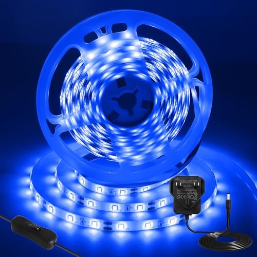 iNextStation 12V LED Streifen Blau 5M 300 LEDs SMD2835 Dimmbar Mit Netzteil | LED Strip IP65 Wasserdicht Lichtband, Schneidbar Selbstklebend Schlauch Leiste für Küche Treppe TV Backlight Bar Outdoor Deko