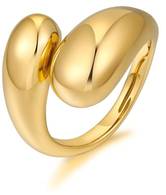 LILIE&WHITE Chunky Rings for Women, Adjustable Thumb and Teardrop Rings, Stackable Bold Dome Bands, Thick Statement Rings