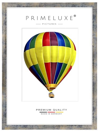 PrimeLuxe Marco de fotos de madera de 40 x 100 cm (tamaño de la imagen) en azul, plata y oro, color y tamaño a elegir, marco para pósteres, puzles, collage de fotos, fabricado en Alemania
