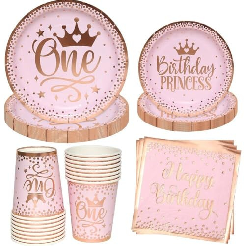 Partygeschirr, Prinzessinnenkrone, Teller, Pappbecher, Roségold, Partyzubehör Für Kindergeburtstage, Hochzeiten, Jubiläumsdekorationen