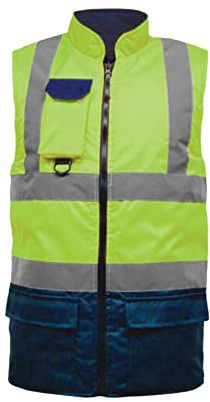 Hi Vis Viz Padded Reversible Fleece Lined Bodywarmer, Hi-Vis Safety High Visibility Gilet Waistcoat Waterproof Two Tone Reflective Tape Workwear Vest UK Plus Size S-5XL