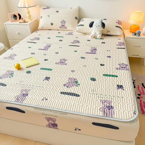 FOREPOTY vielen Größen und Farben,Coole Sommerbettwäsche aus Latex, Matratzenschoner mit Cartoon-Aufdruck für Kinderzimmer, Bettbezug für Kinderzimmer, Bär 4,120 x 200 cm (1 Stück)