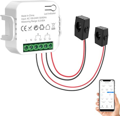 WIFI Smart Energy Meter: Dual Channel Smart Energy Monitor, Smart Power Meter with 2 80A CT Clamp, App Remote Monitoring, Real Time Data, Tuya Smart/Smart Life App Control Smart Home Energy Monitor