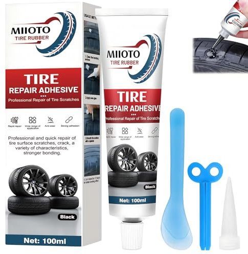 Miioto Mastice per Riparazione Pneumatici, Ripara Gomme Auto, Colla Riparazione Pneumatici, Ripara Buchi e Crepe, Riparazione Gomme Auto/Bici/Moto -100ml