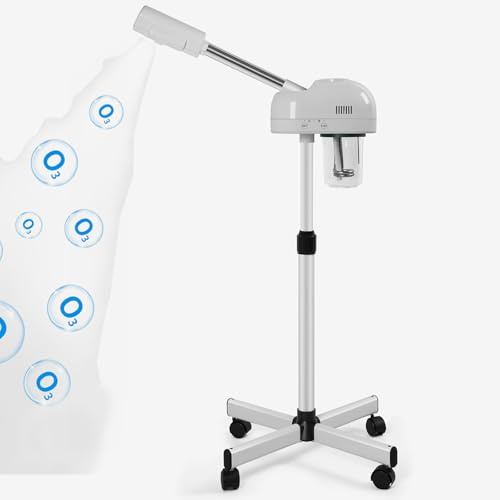 HeavenBird Stand Professional Ozone Facial Steamer with Touch Control, Adjustable Height & Rolling Base, 360° Rotatable Nozzle, Hot Mist Function, Use for Home, Salon SPA (White)